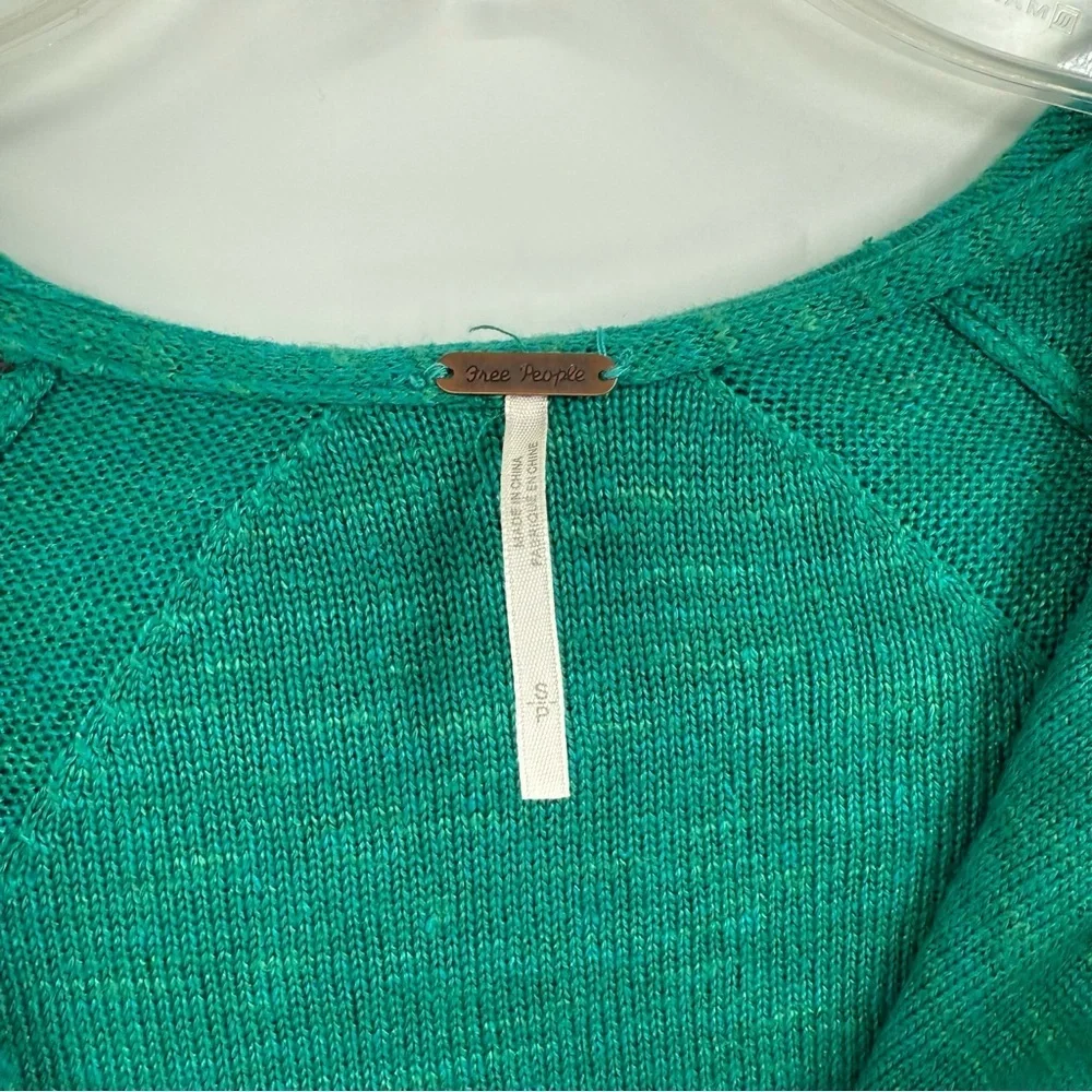 Free People Optimistic Linen Blend Green Hoodie Sweater Size Small Long Sleeves